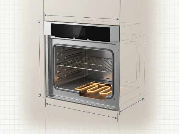Wall oven with the floor cut away to show the hidden bake element